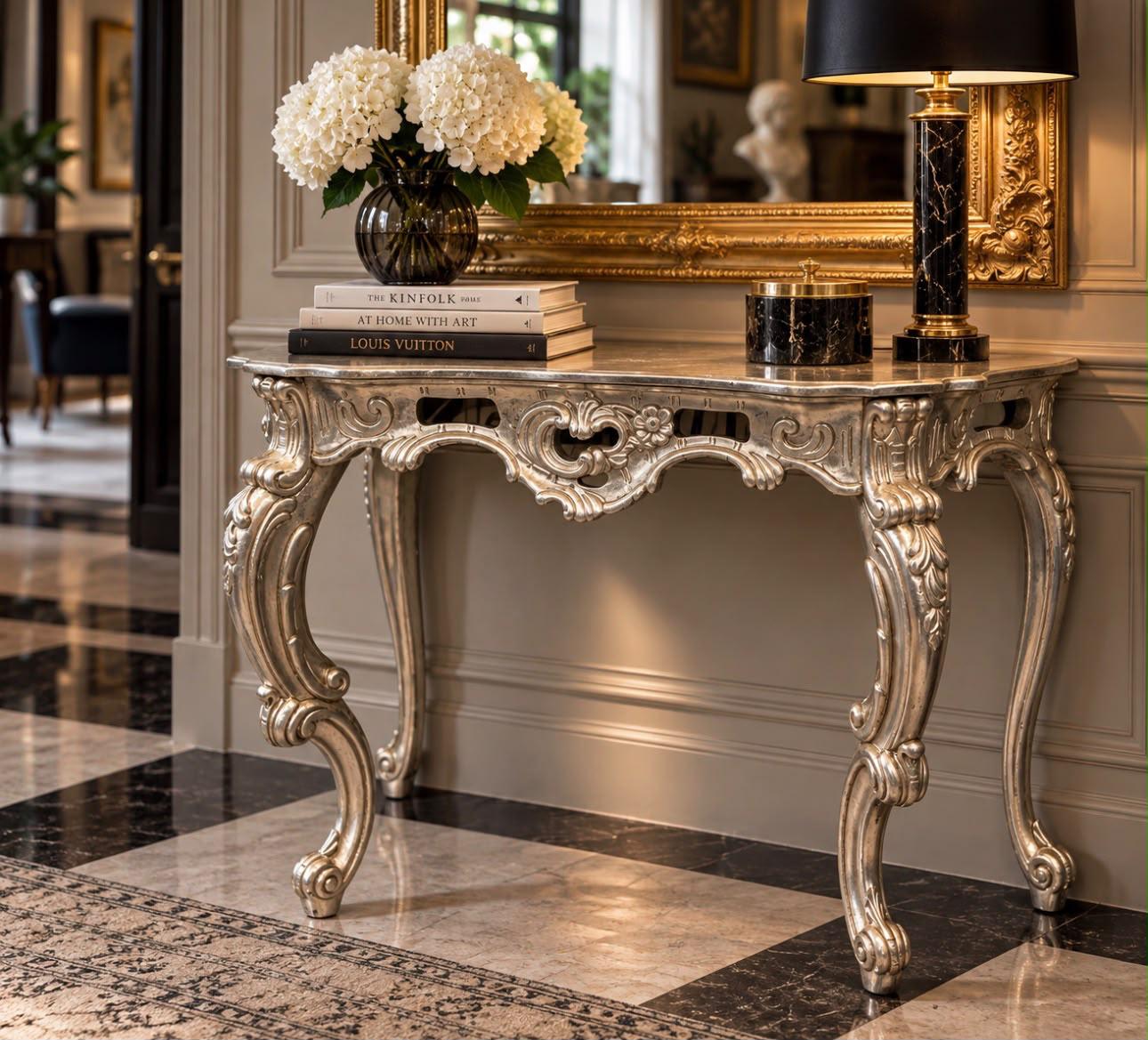 Console argentata in stile barocco veneziano