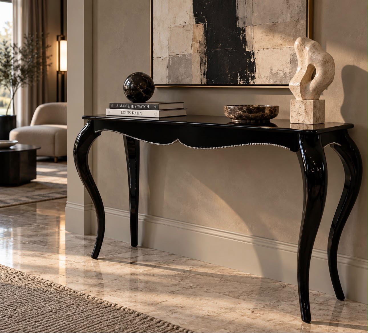 Console nera in stile classico contemporaneo