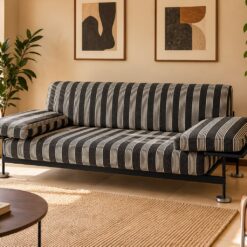 Divano letto vintage di modernariato in metallo e tessuto