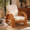 Poltrona vintage lunghe italiana in rattan e canna curva con cuscini – anni ’70/’80