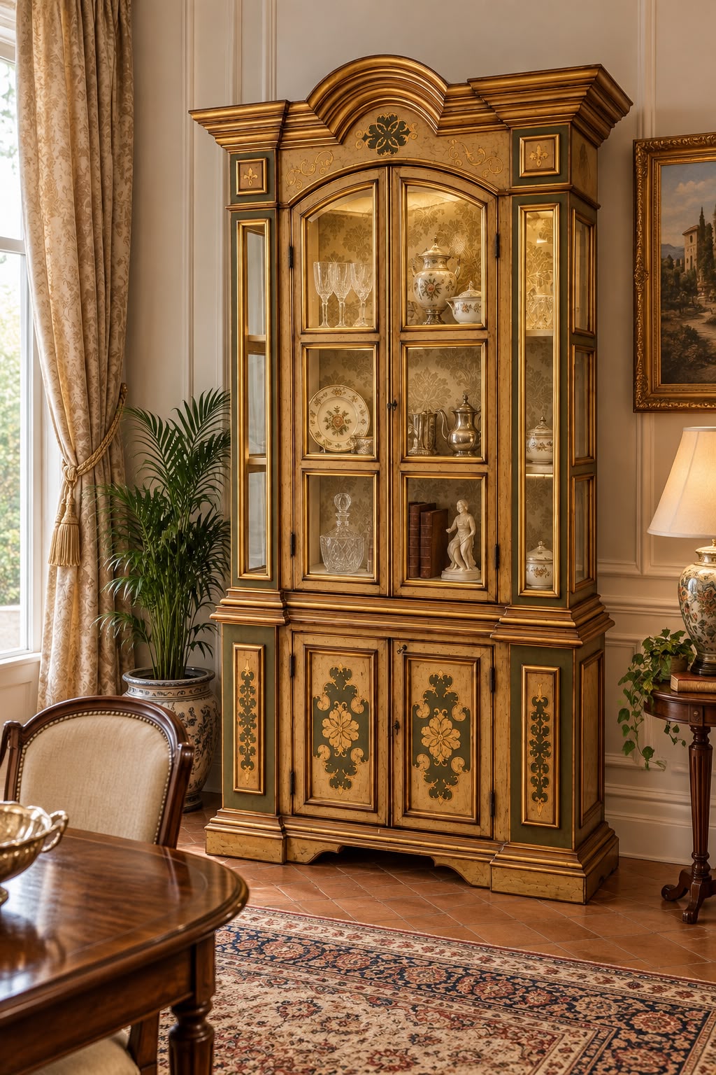 Vetrina decorativa in legno laccato e dorato – stile classico